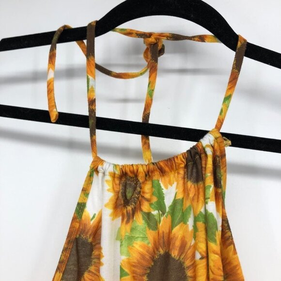 TELA Urban Outfitters sunflower print halter crop top lace  crochet hem - Picture 9 of 16